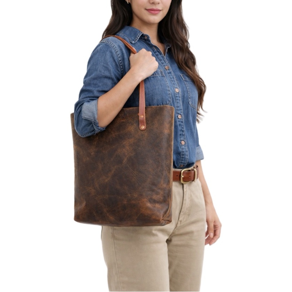 KMM & Co, Brown Kodiak Highly Distressed Leather Tote Bag